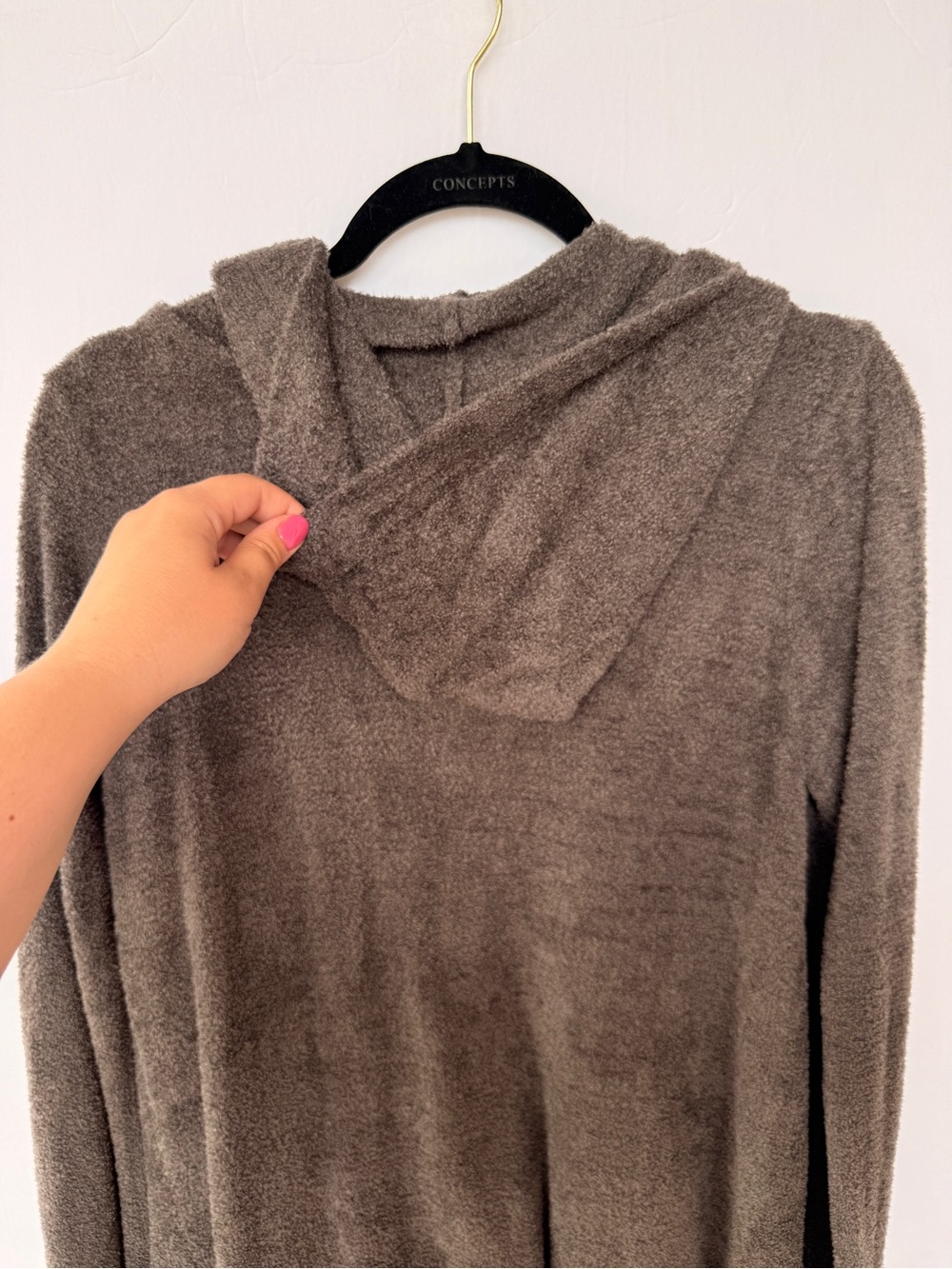 Barefoot Dreams Cozychic Lite Hooded Dark Brown Cardigan Medium - Picture 6 of 7